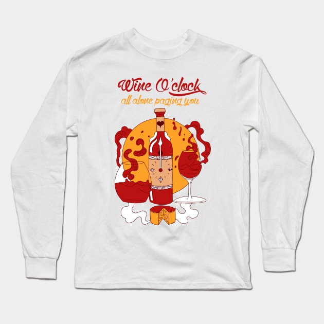 Red and Gold Wine O'Clock Long Sleeve T-Shirt by kenallouis